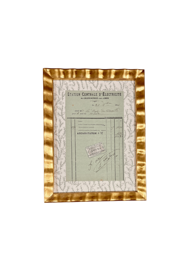 Antique French Household Receipt In Green With Block Print Border
