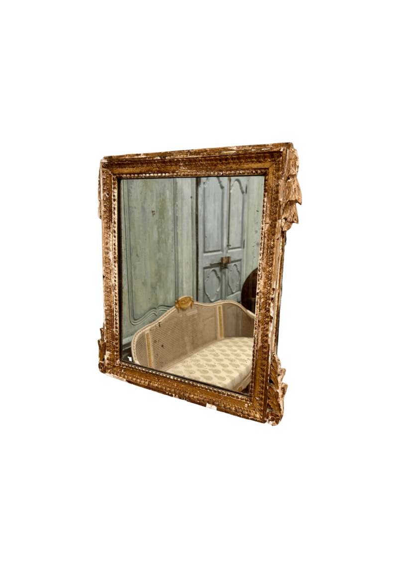 18th C French Framed Mirror With Carved Details
