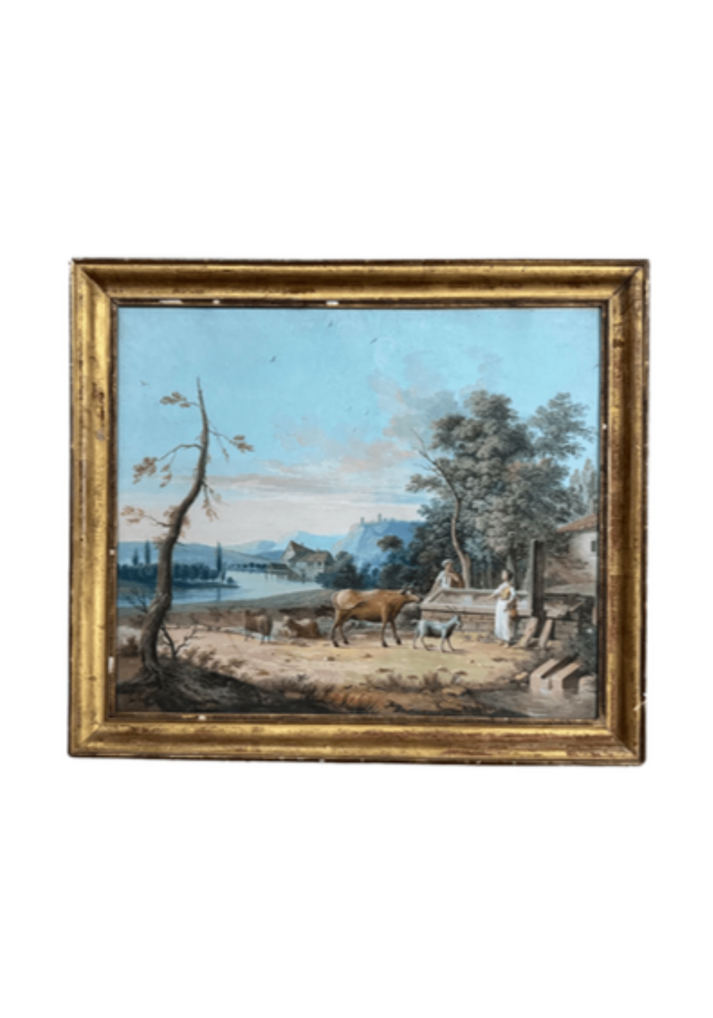 Late 18th C Bucolic French Pastel In Original Gilt Frame