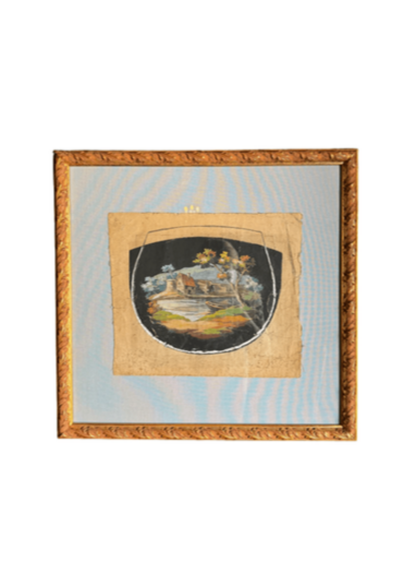 Framed 19th Century Aubusson Cartoons On Pale Blue Linen Mat