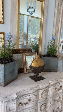 Antique French Pair of Lead Planters In Blue Patina
