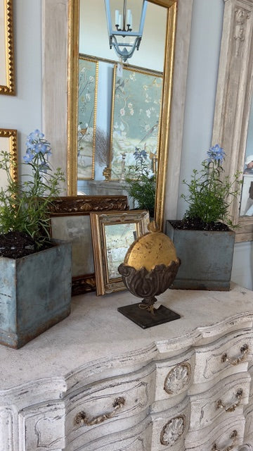Antique French Pair of Lead Planters In Blue Patina