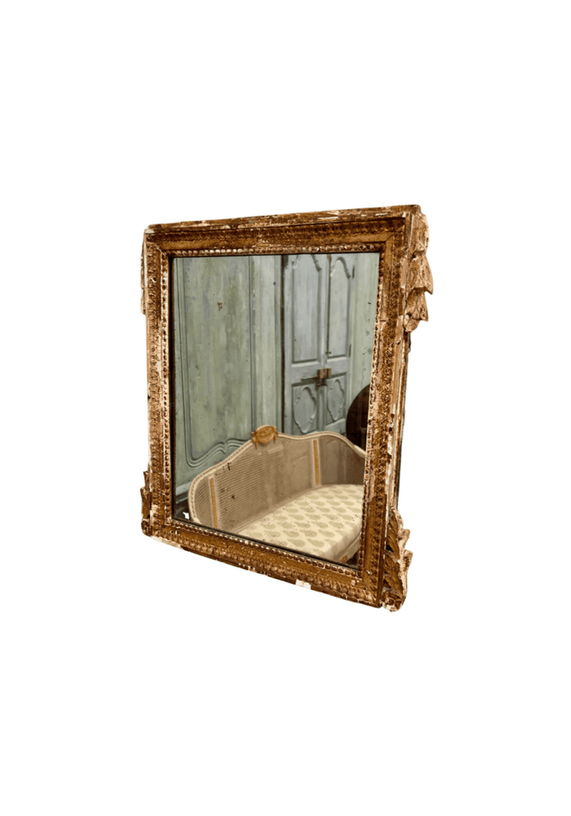 18th C French Framed Mirror With Carved Details