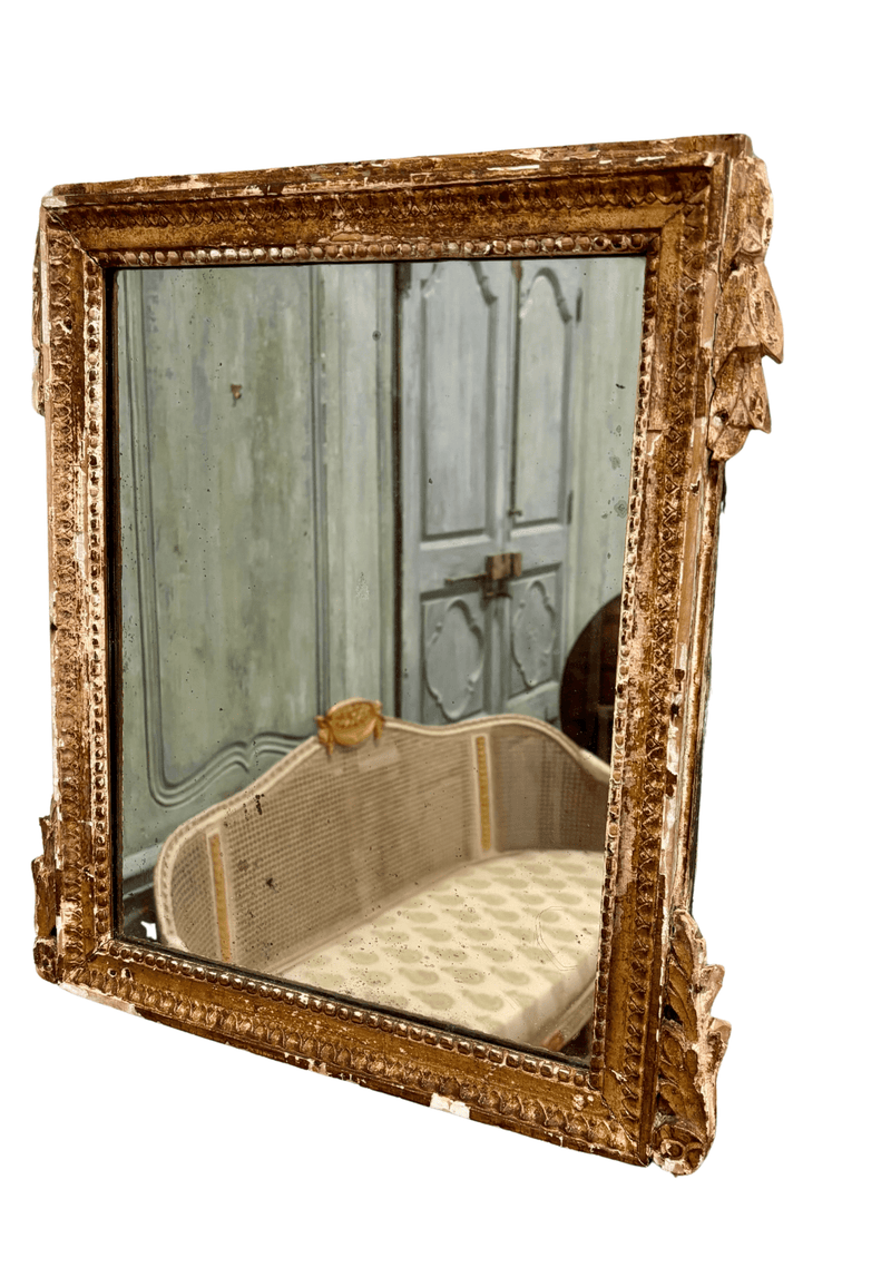 18th C. French Framed Mirror With Carved Details