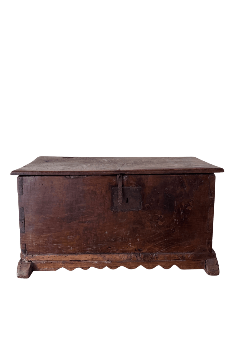18th C. French Walnut Trunk With Scalloped Base