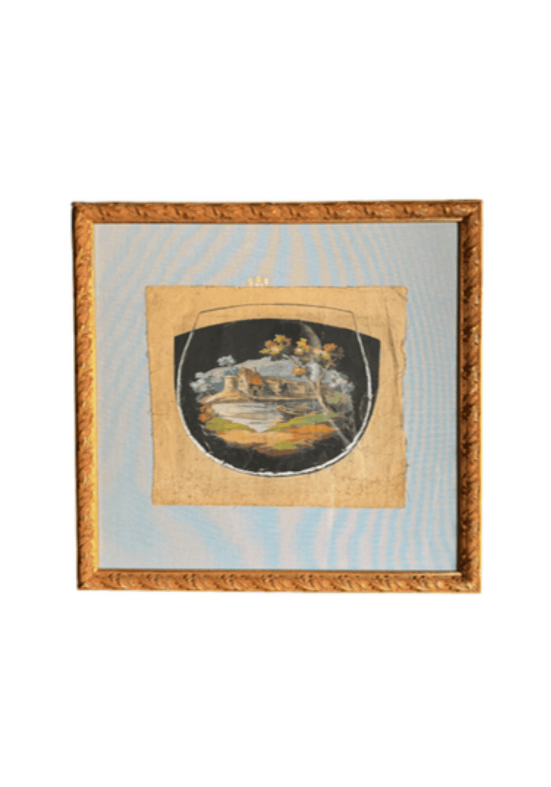 Framed 19th Century Aubusson Cartoons On Pale Blue Linen Mat