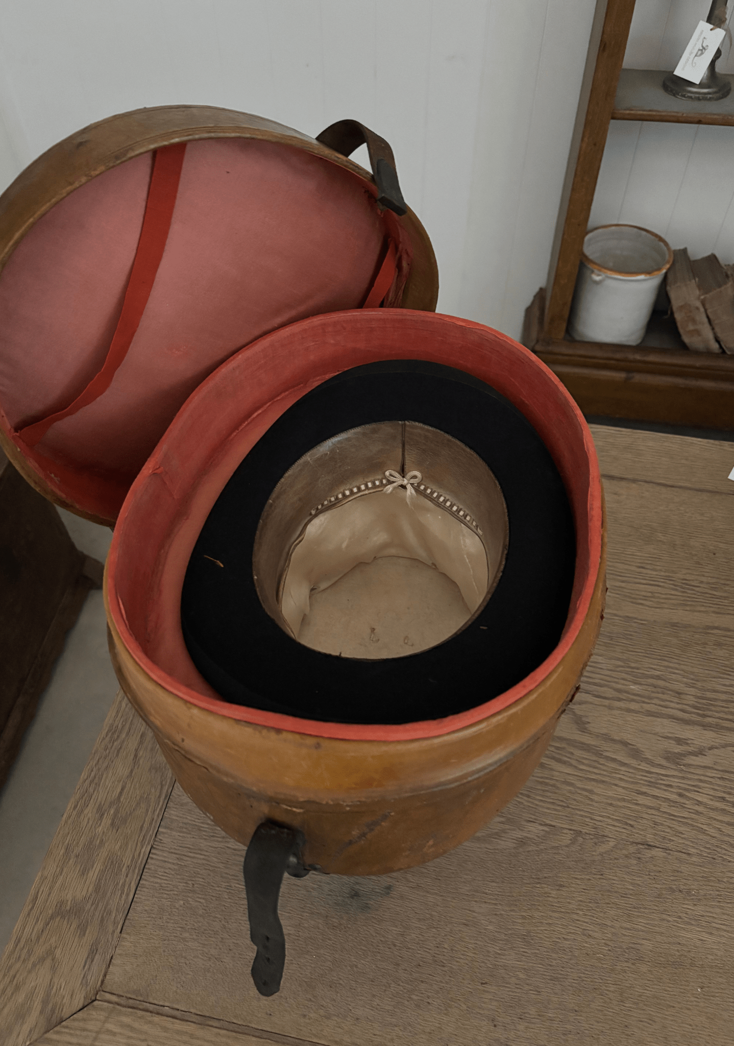 19th C French Leather Hat Box, Large