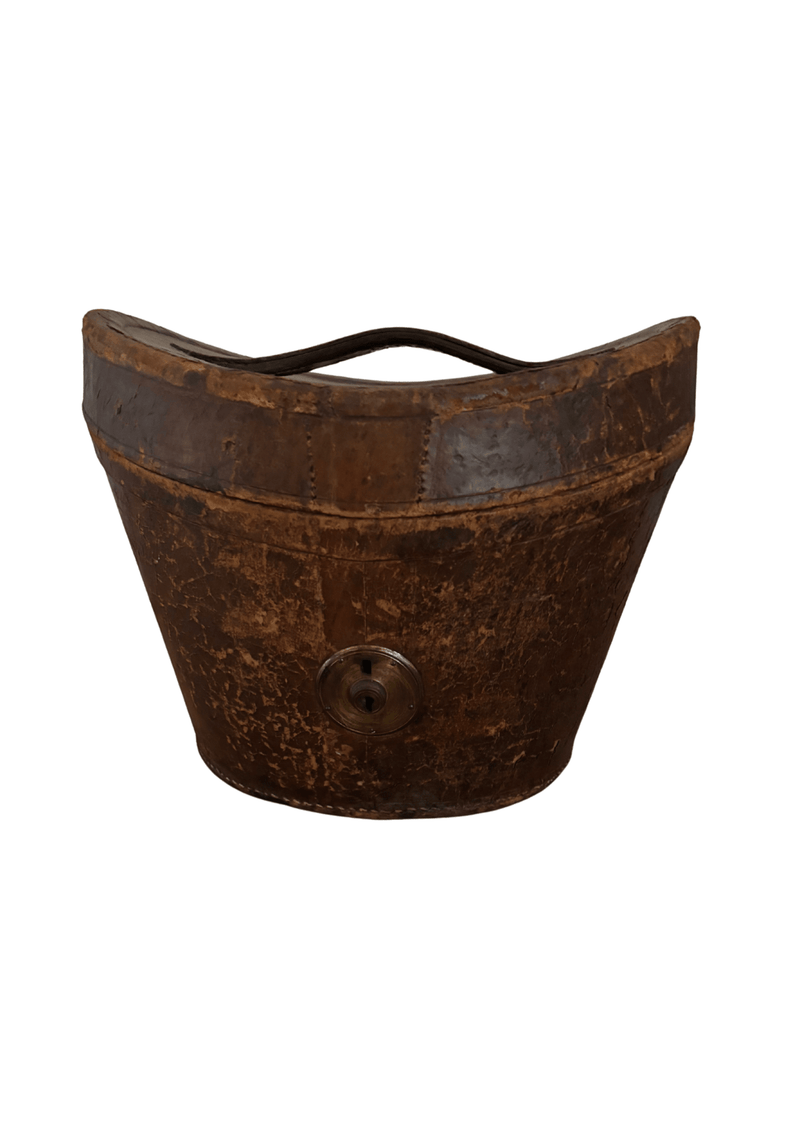 19th C French Leather Hat Box, Small