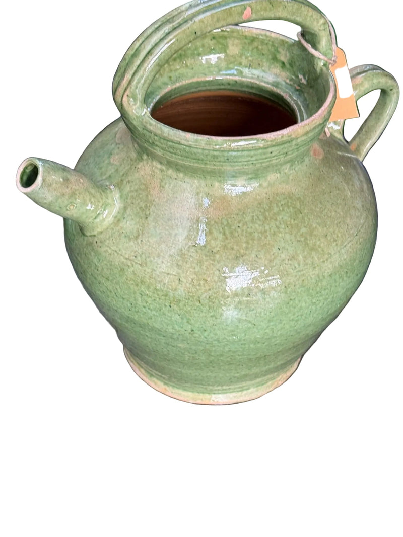 19th Century French Walnut Oil Jug in Olive Glaze/ No Lid