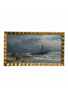 French Stormy Shipwreck Scene 20th C Oil Painting