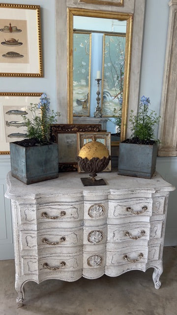 Antique French Pair of Lead Planters In Blue Patina