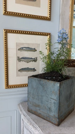 Antique French Pair of Lead Planters In Blue Patina