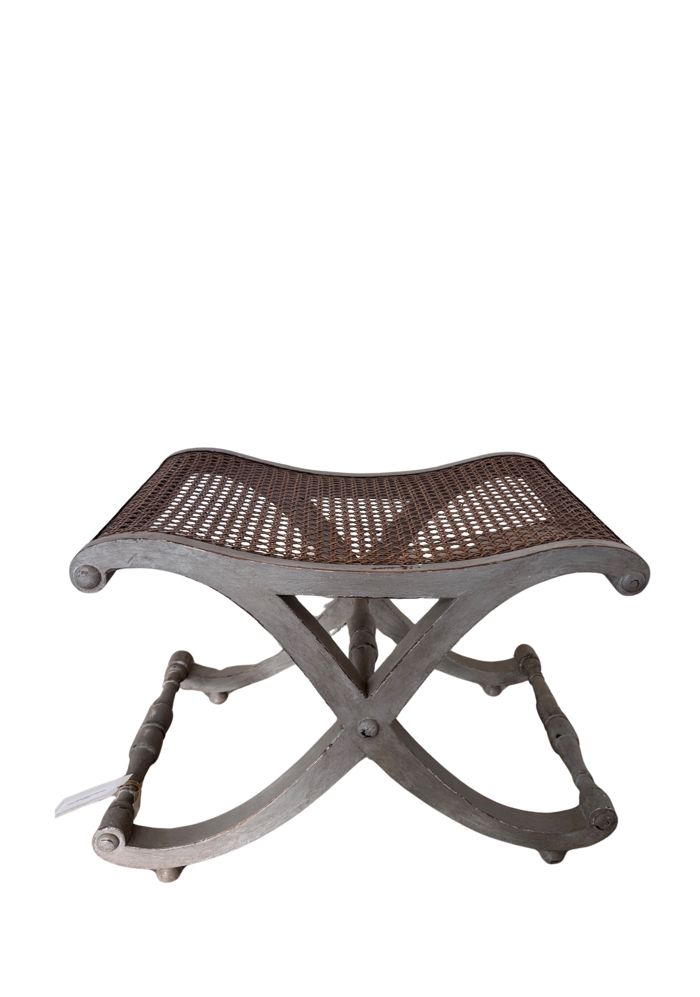 Antique French Caned Stool With X Base