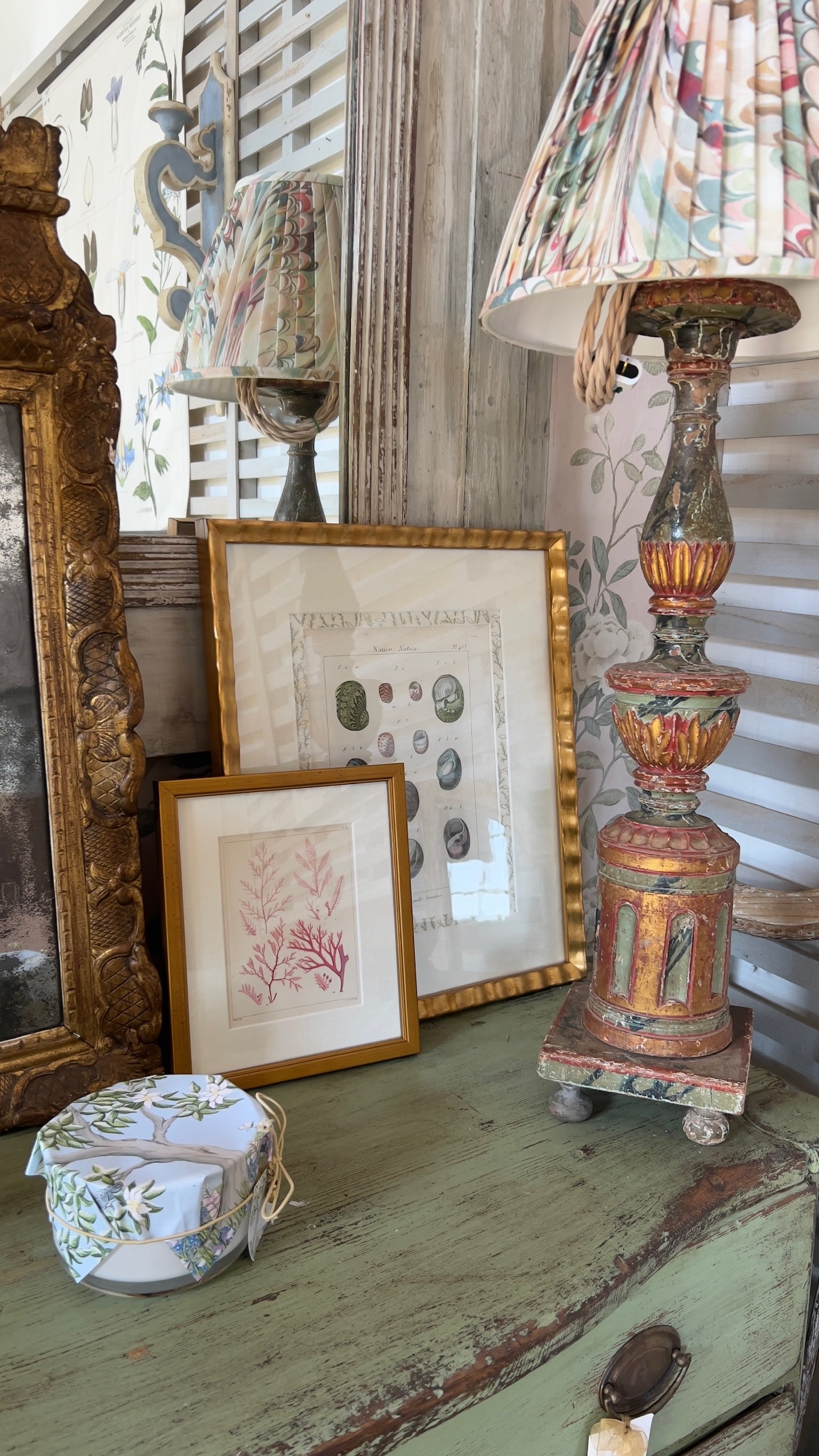 Antique French Shell Print , with Block Print Border