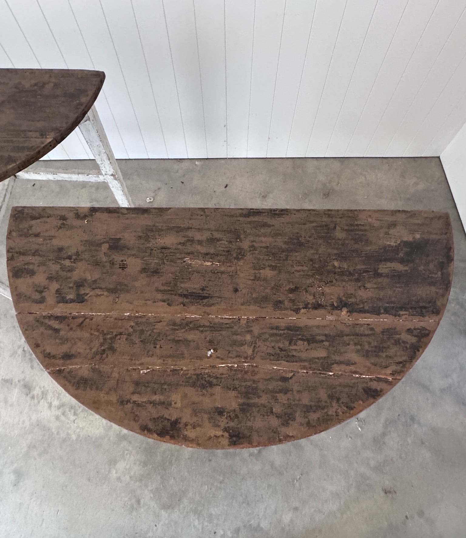 Antique Swedish Demilunes With Stained Top, Pair