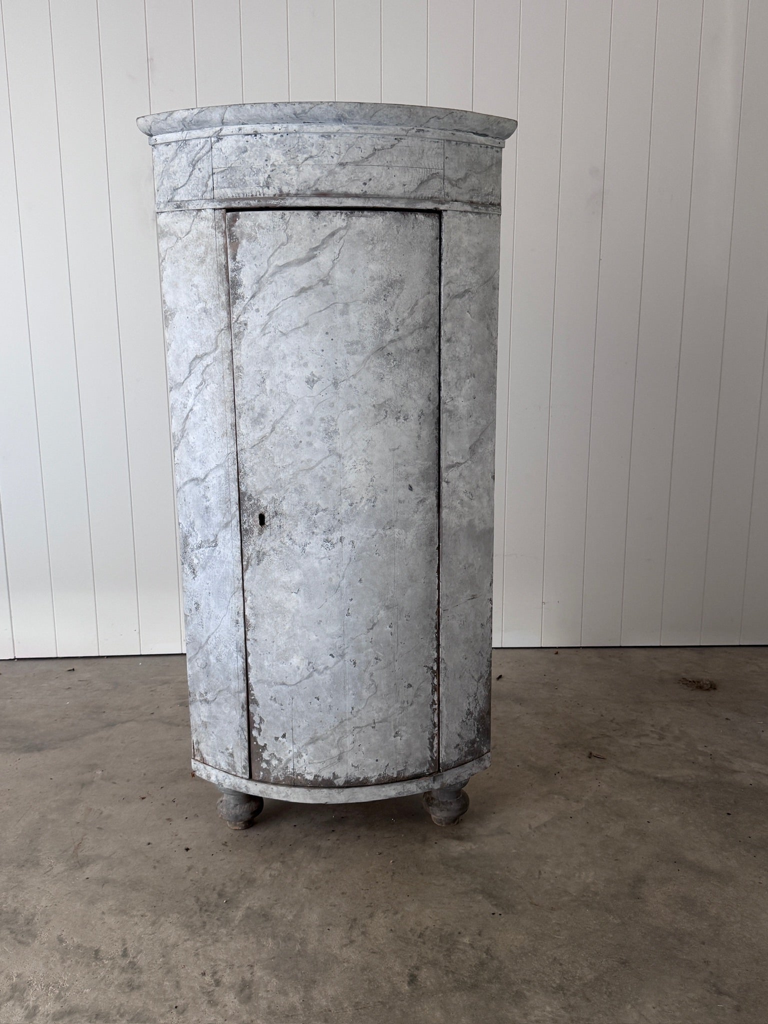Antique Swedish White Marbleized Corner Cabinet