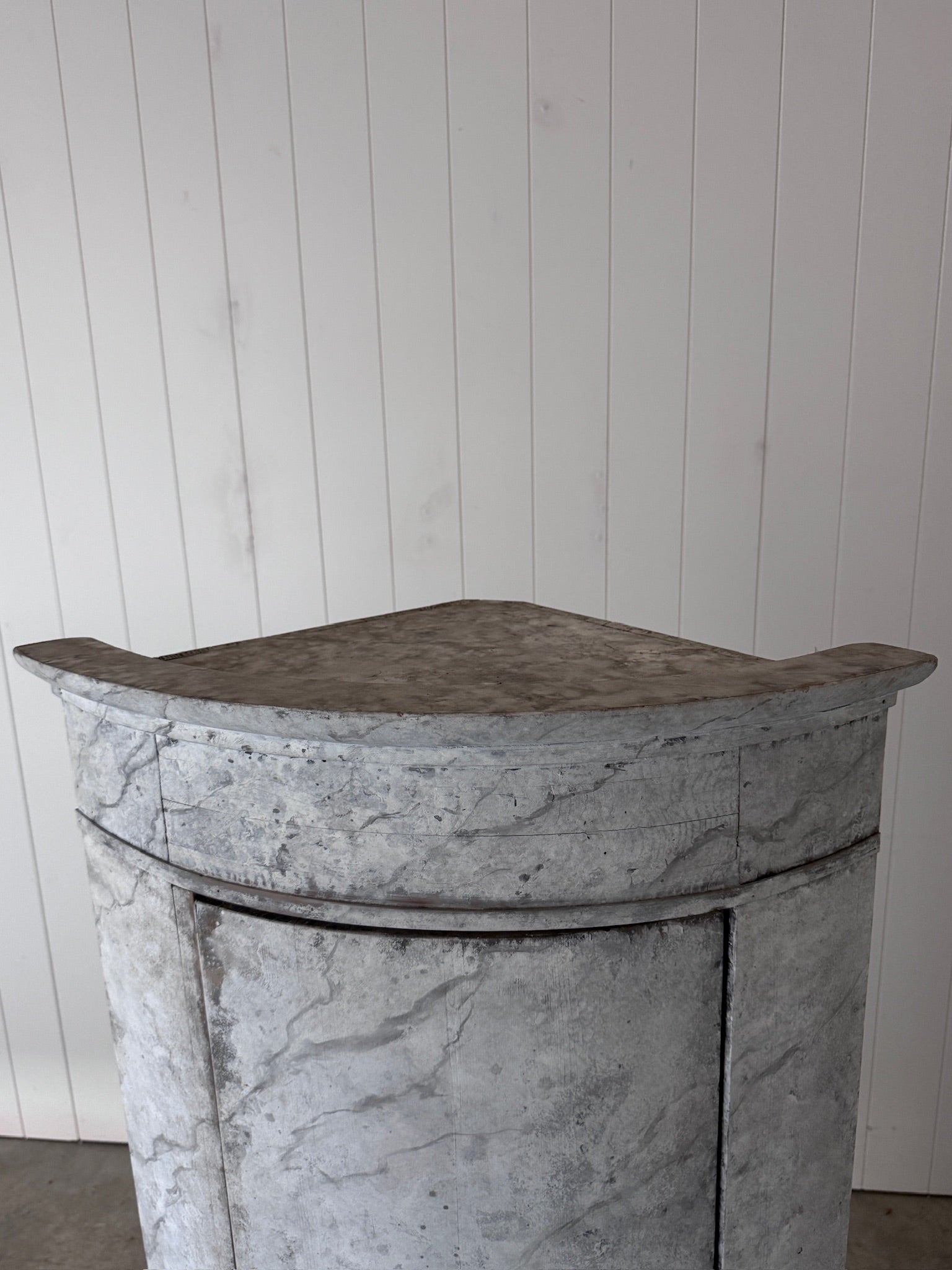 Antique Swedish White Marbleized Corner Cabinet