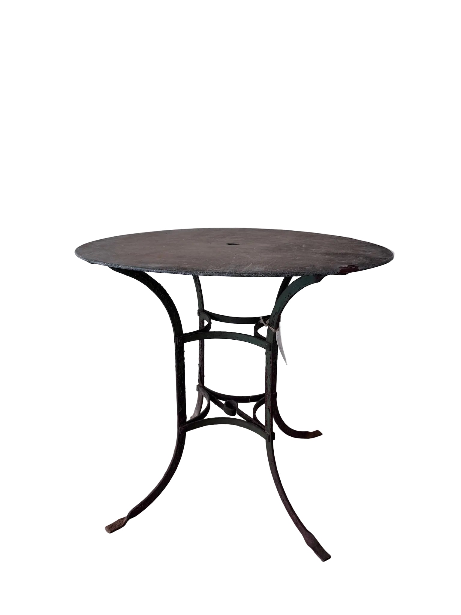 Vintage French Round Folding Garden Table, Green Patina