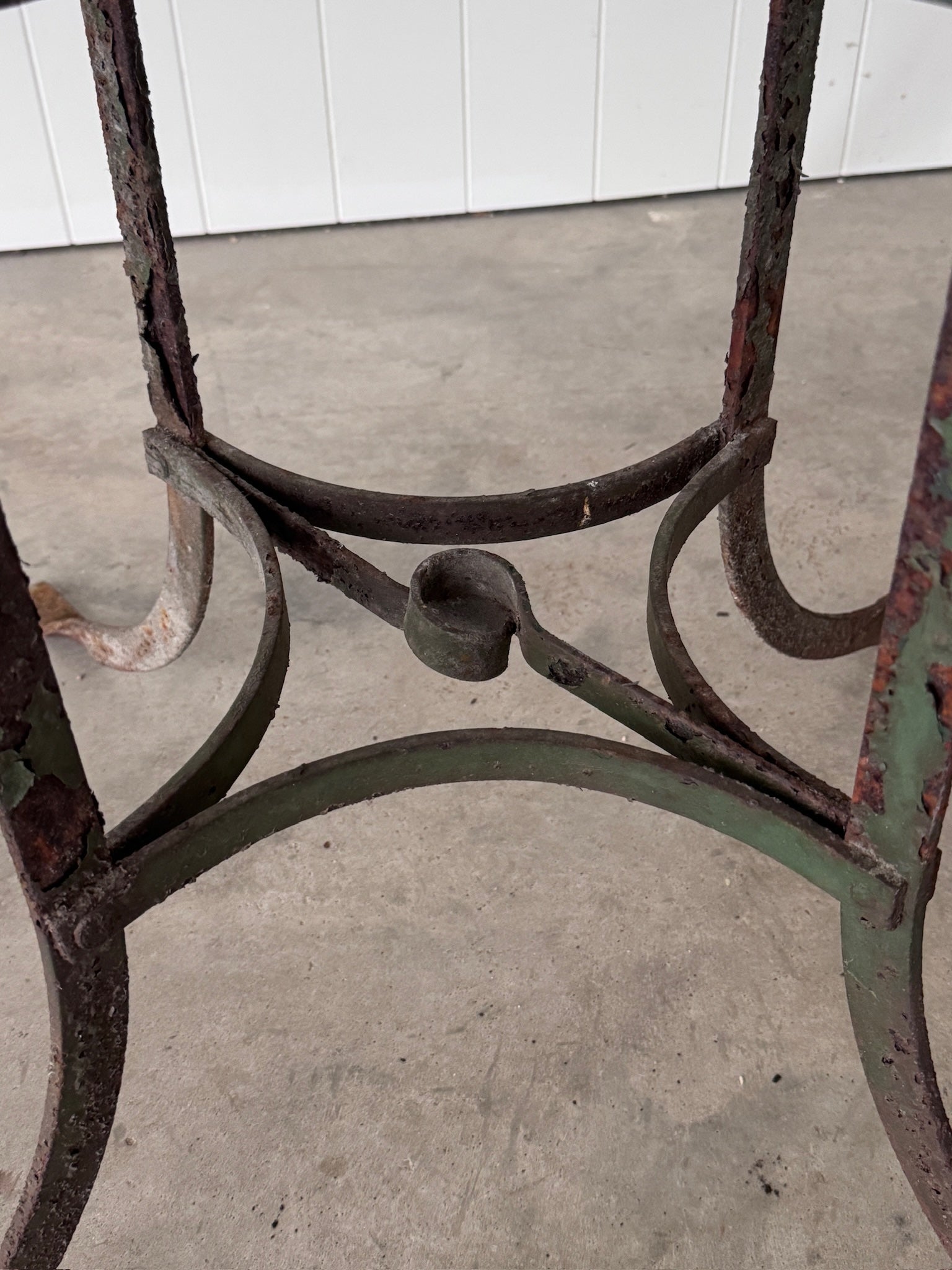 Vintage French Round Folding Garden Table, Green Patina