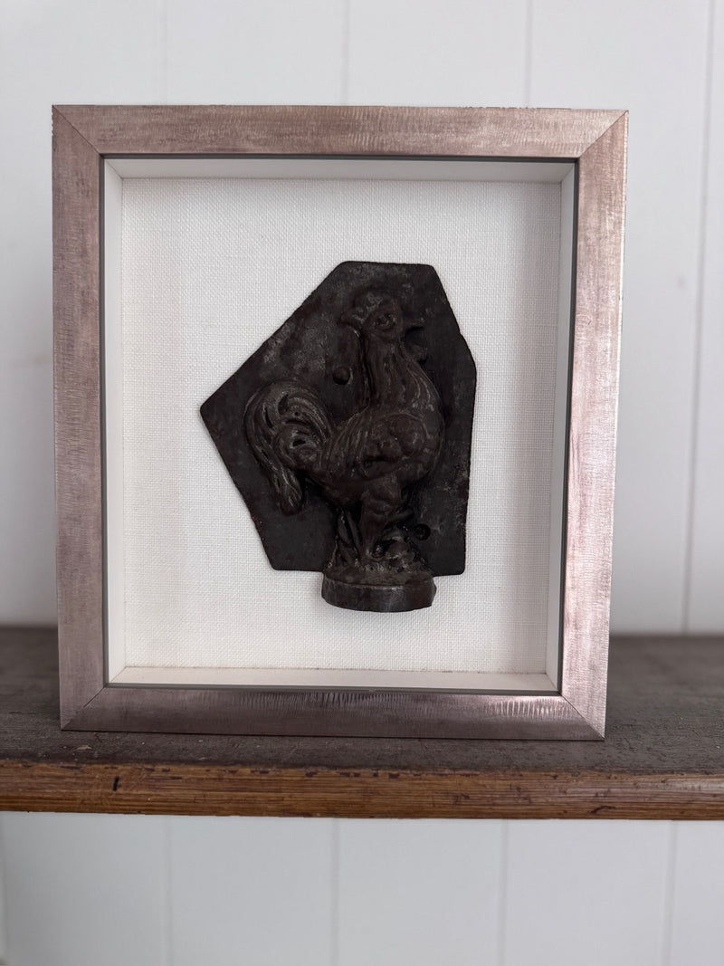 Framed Antique Belgian Chocolatier Rooster Mold