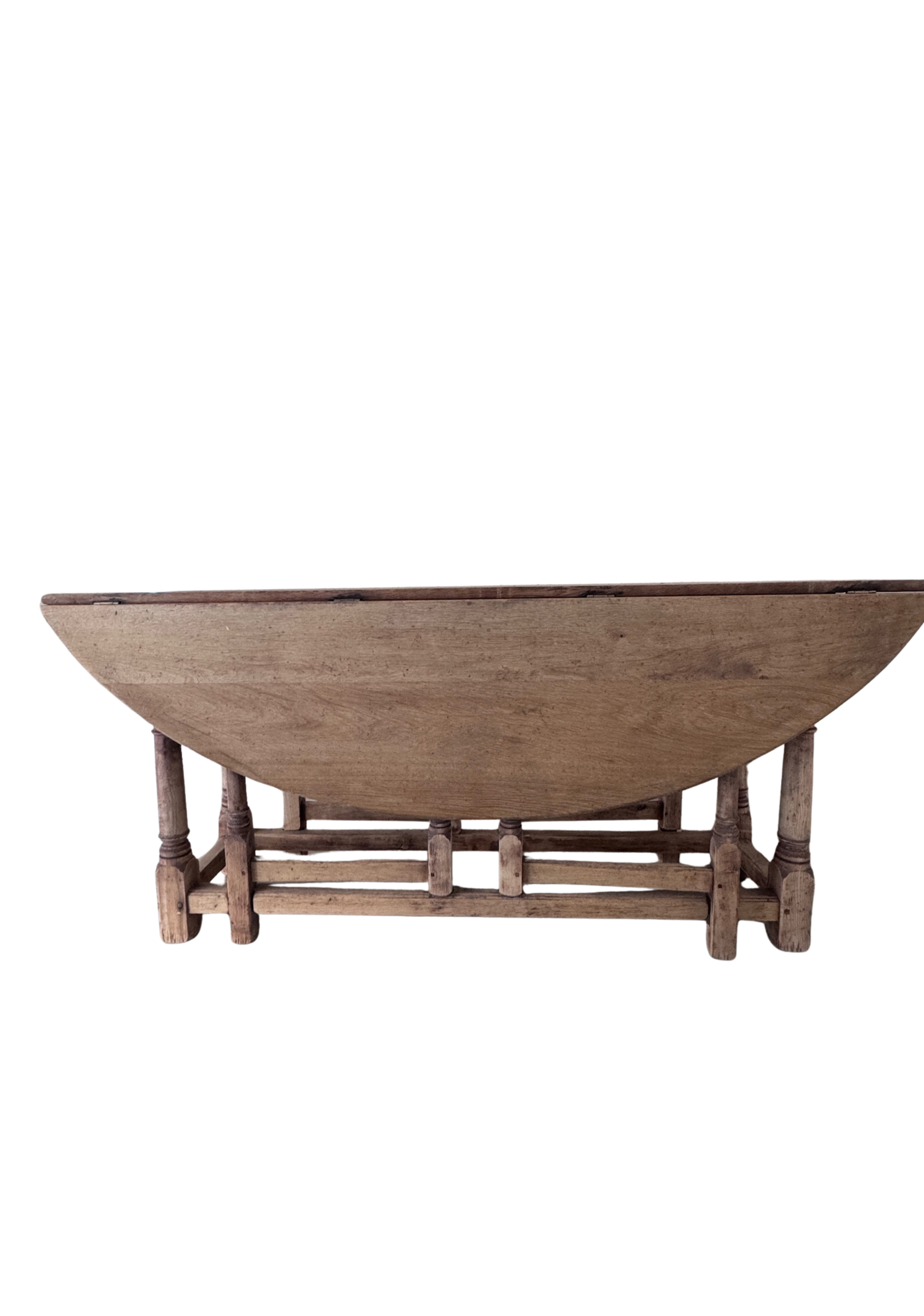 Antique Belgian Oak Oval Dining Table With Drop Leaves