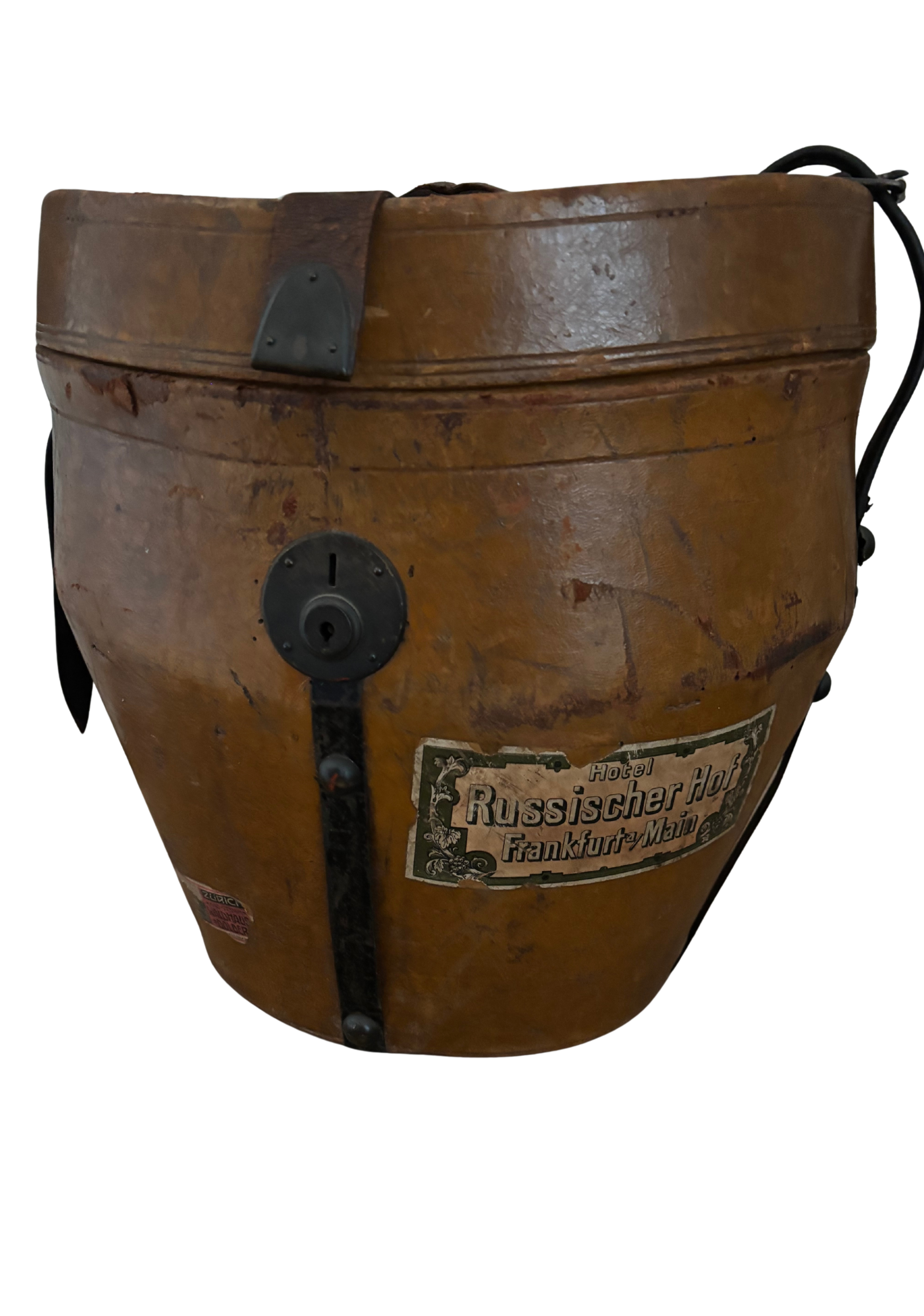 19th C French Leather Hat Box, Large