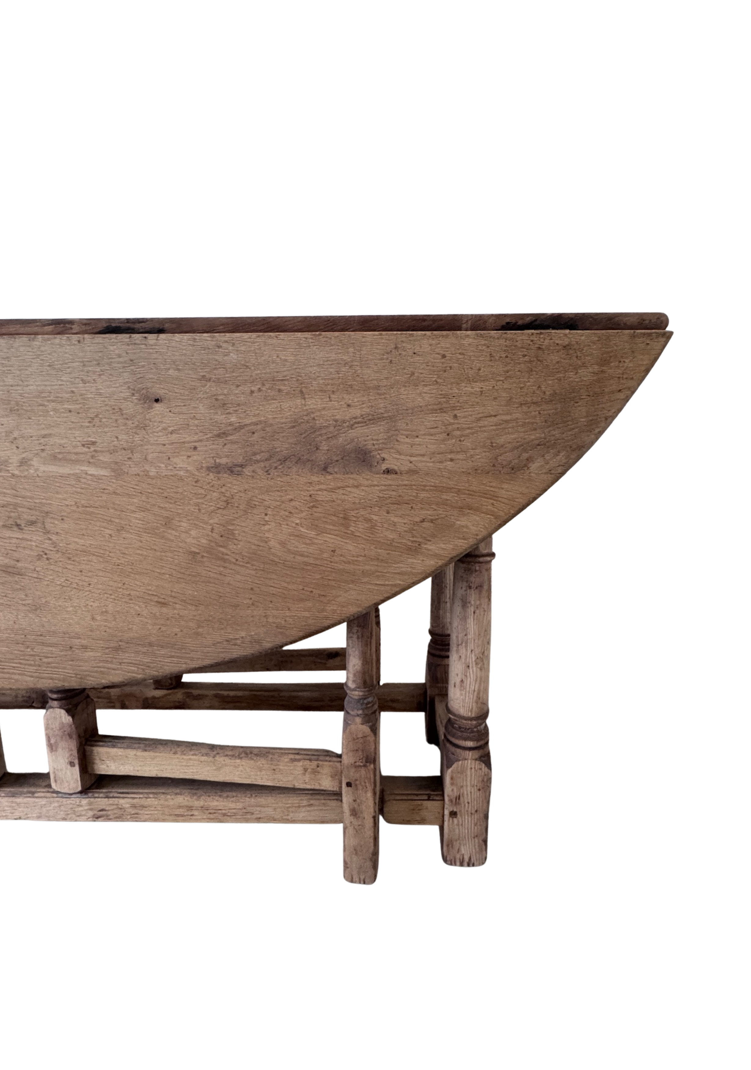 Antique Belgian Oak Oval Dining Table With Drop Leaves