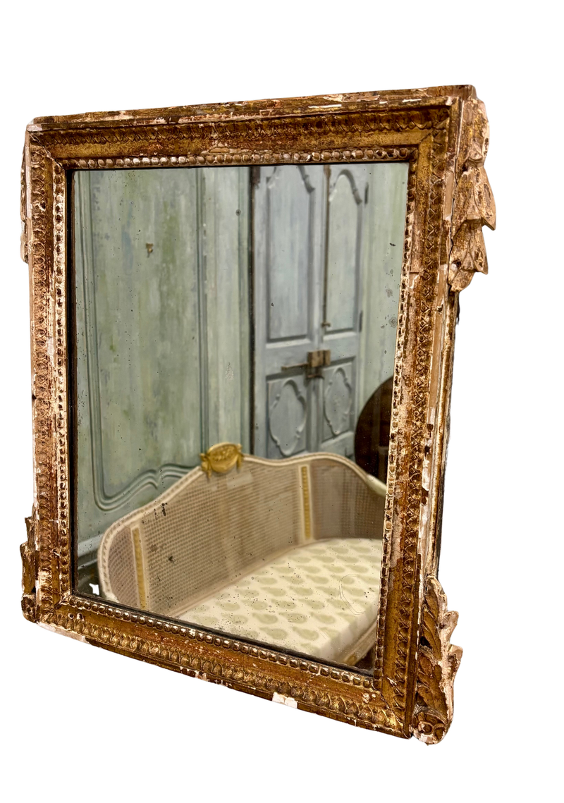 18th C. French Framed Mirror With Carved Details