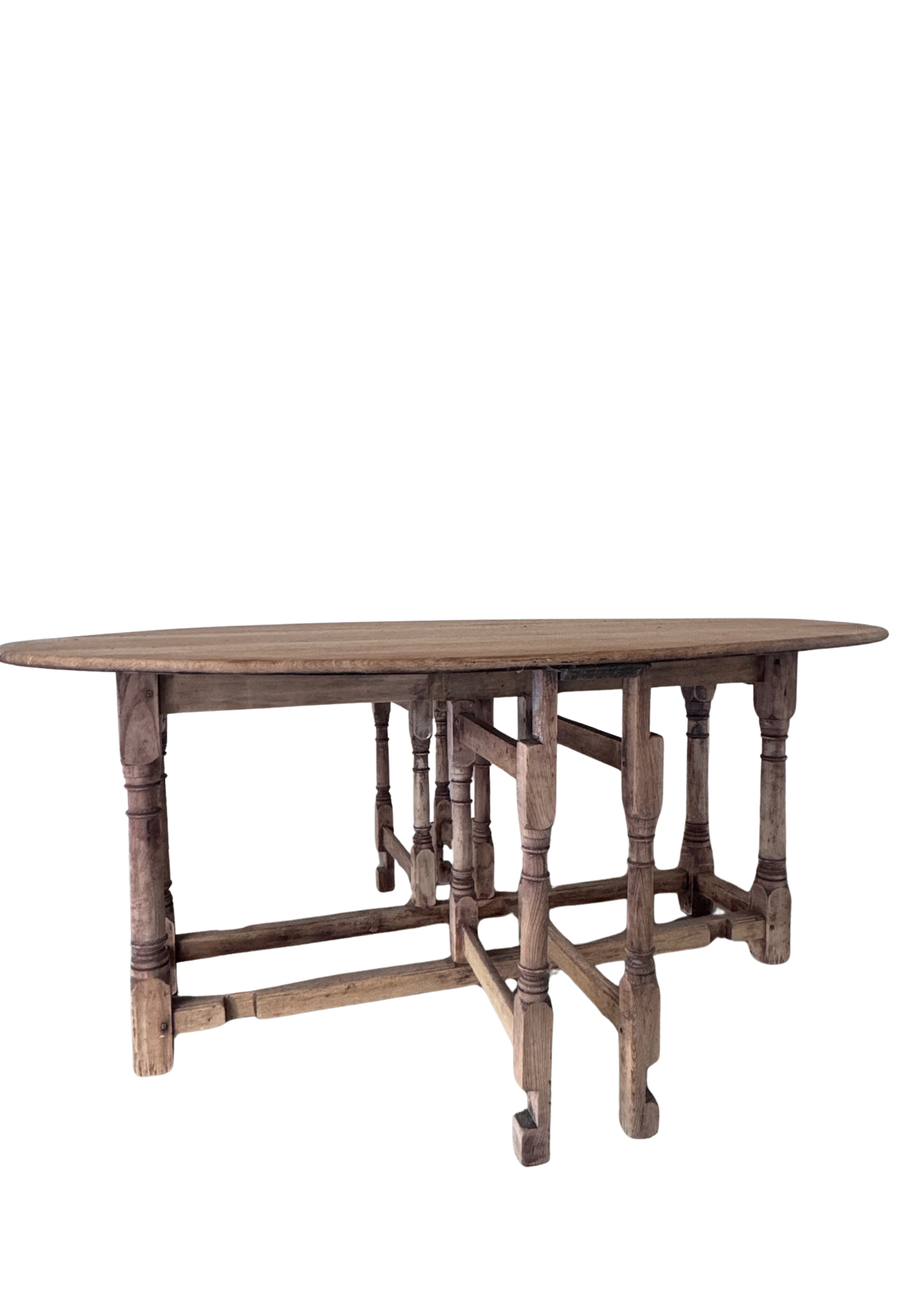 Antique Belgian Oak Oval Dining Table With Drop Leaves