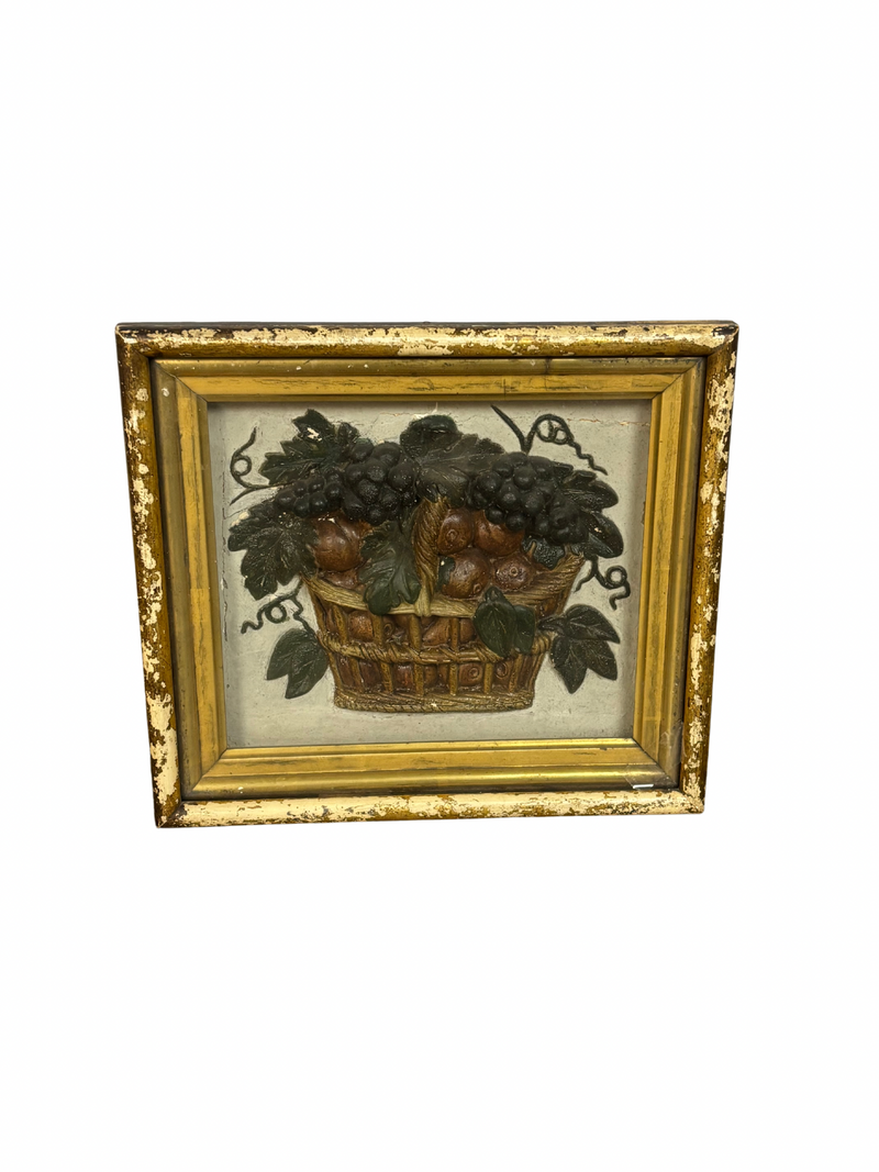 Antique French Plaster Harvest Basket Plaque