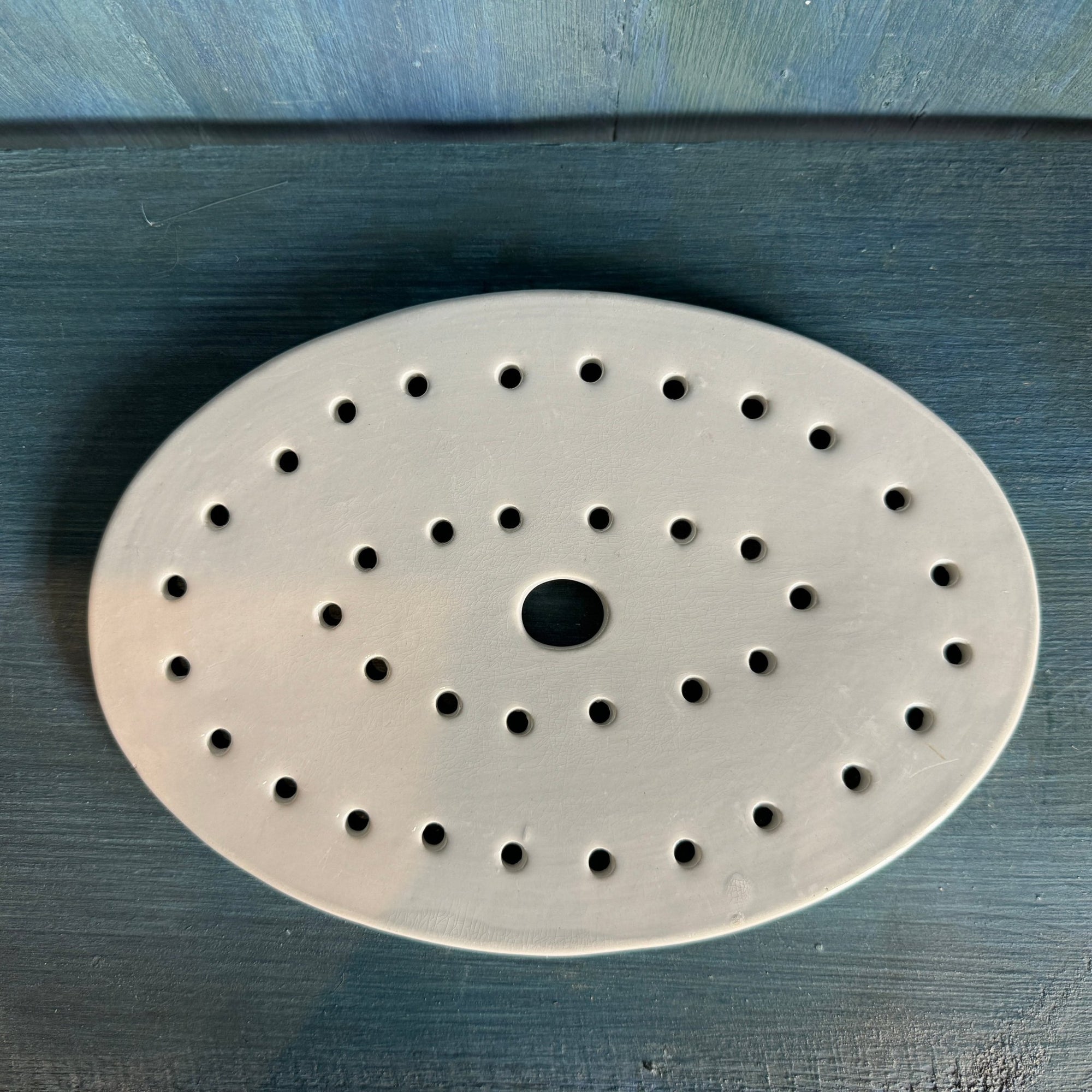 Antique Belgian Ironstone Strainer Oval Dots
