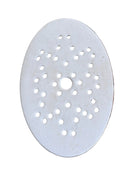 Antique Belgian ironstone oval strainer with star-pattern perforations, warm white finish