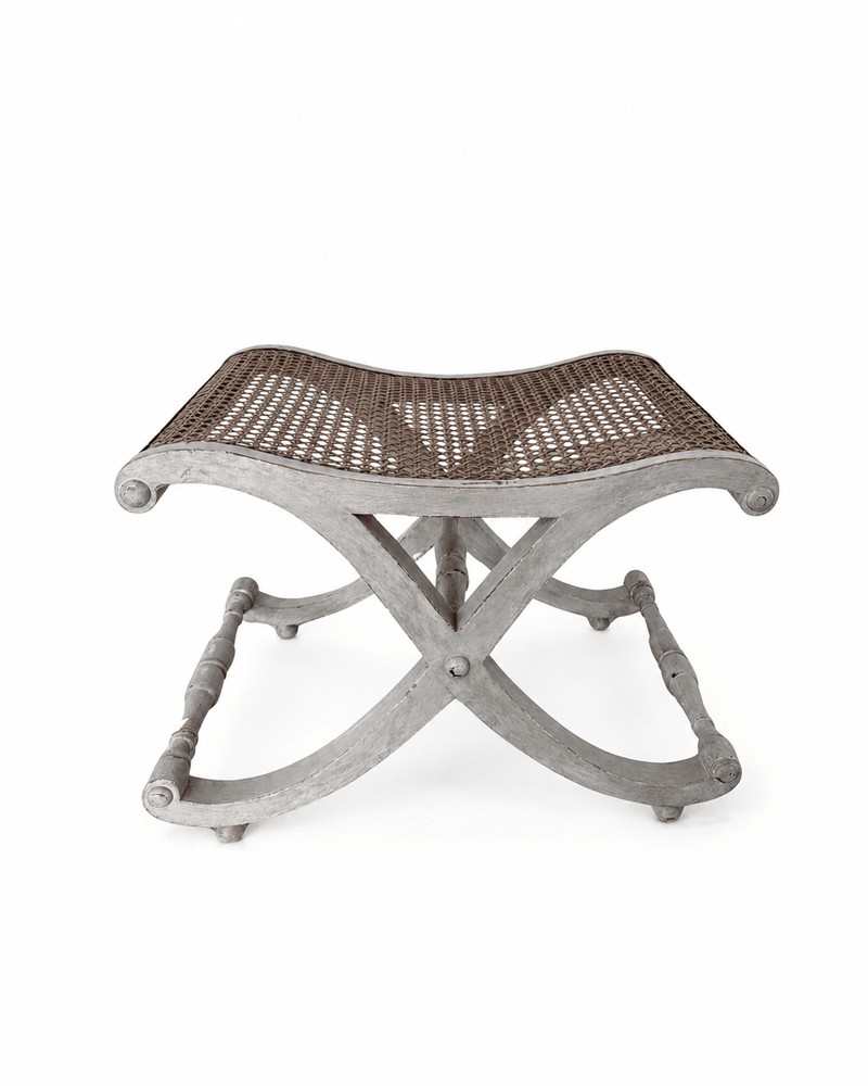 Antique French Caned Stool With X Base