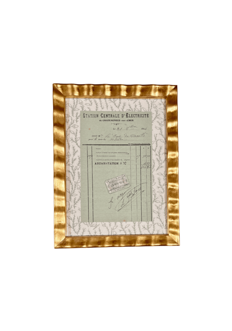 Antique French Household Receipt In Green With Block Print Border