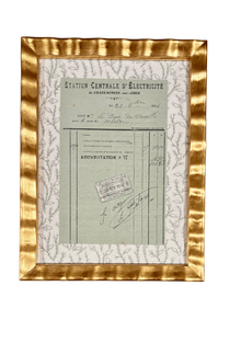 Antique French Household Receipt in Green with Block Print Border