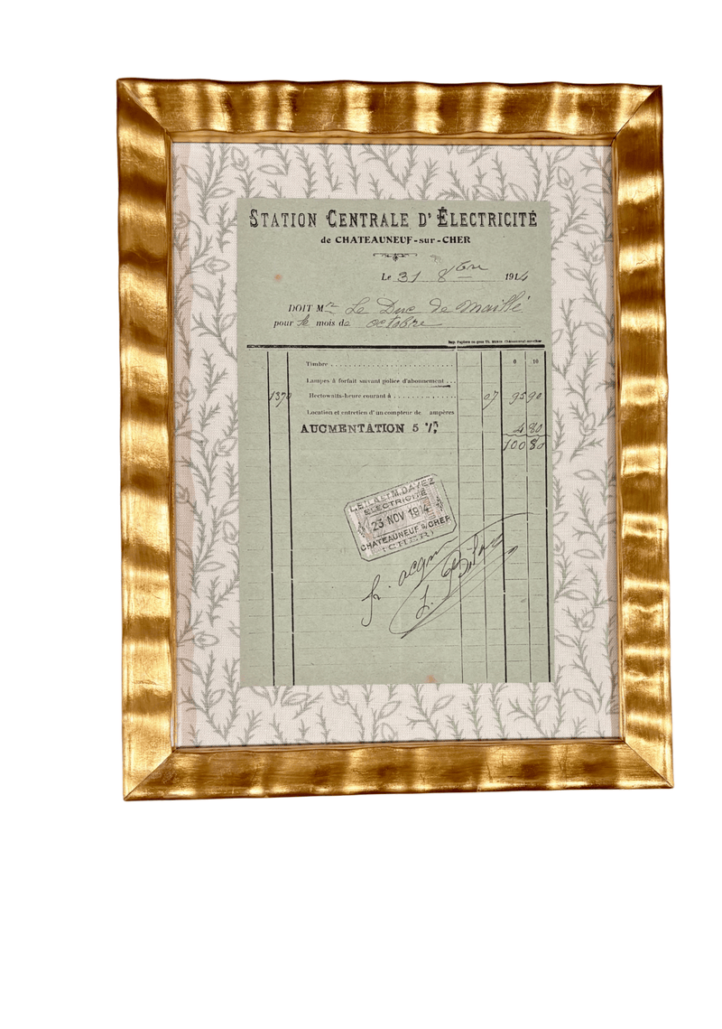 Antique French Household Receipt in Green with Block Print Border