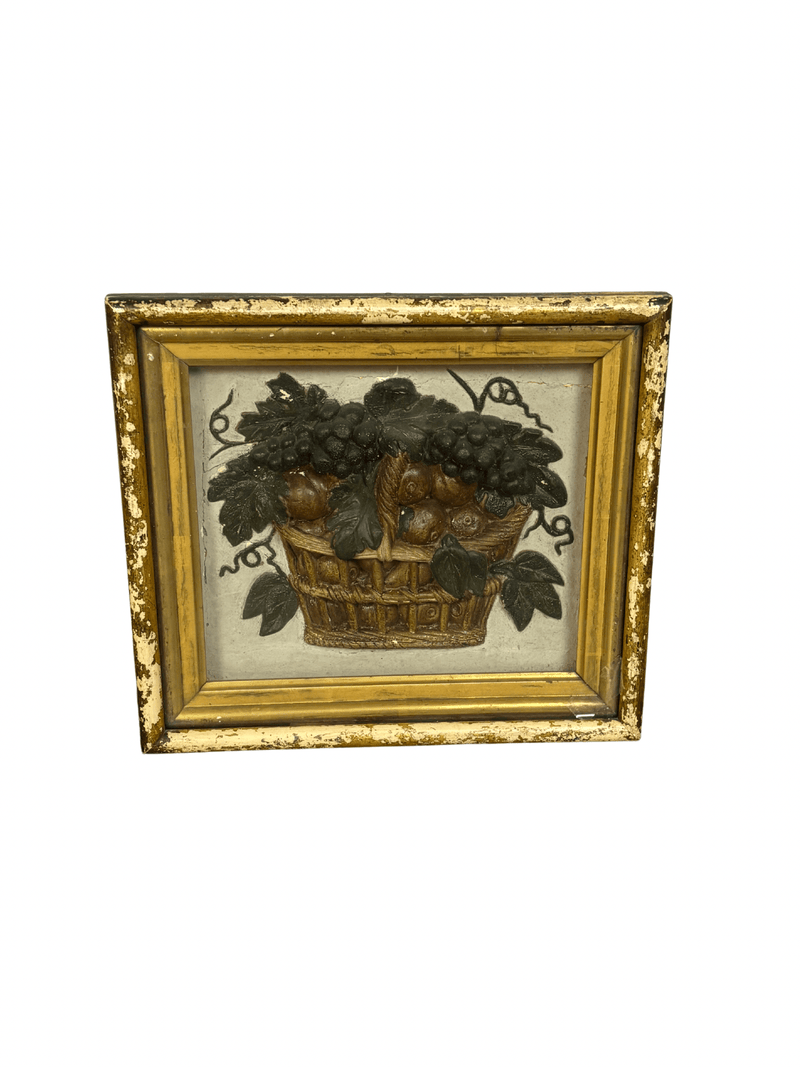 Antique French Plaster Harvest Basket Plaque