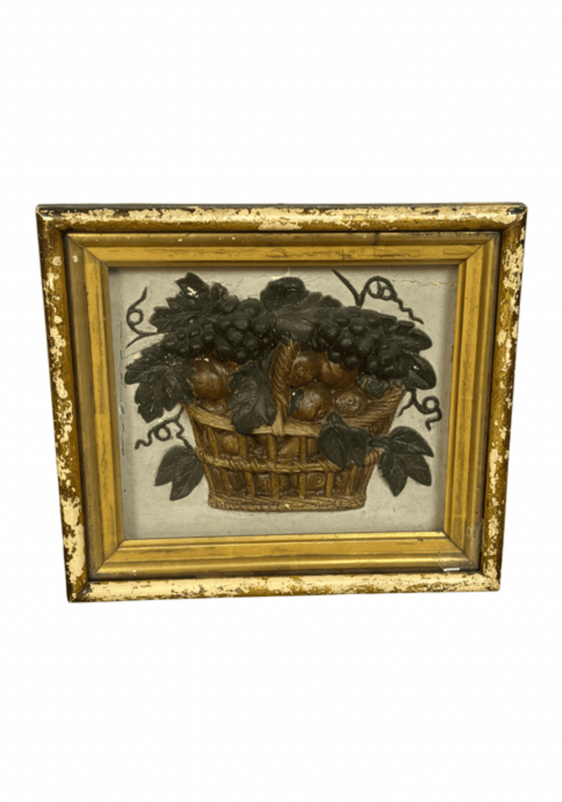 Antique French Plaster Harvest Basket Plaque