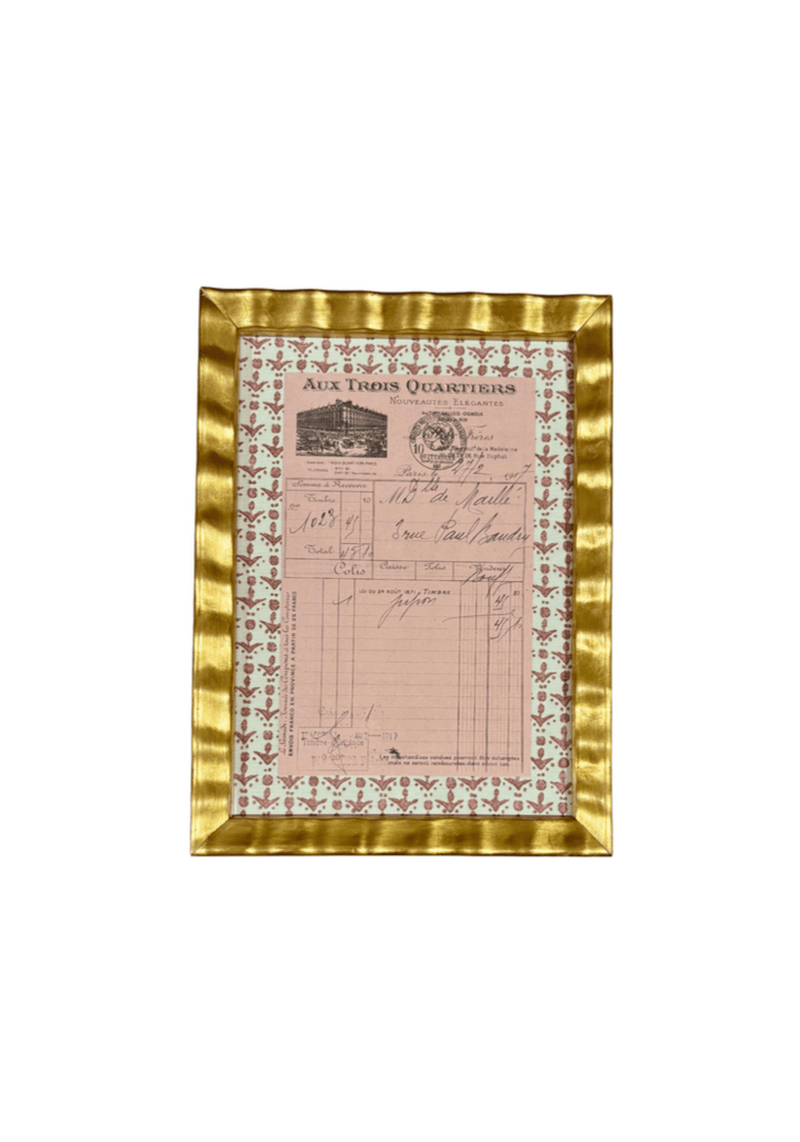 Antique French Household Receipt In Rose With Block Print Border Small
