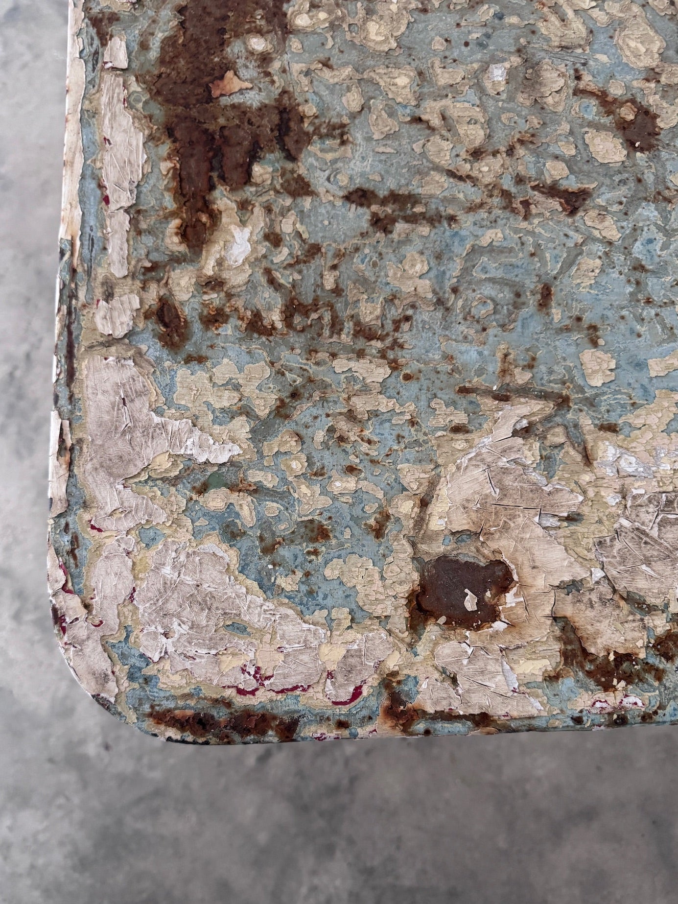 Antique French Square Garden Table, Blue Patina