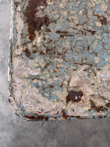 Antique French Square Garden Table, Blue Patina
