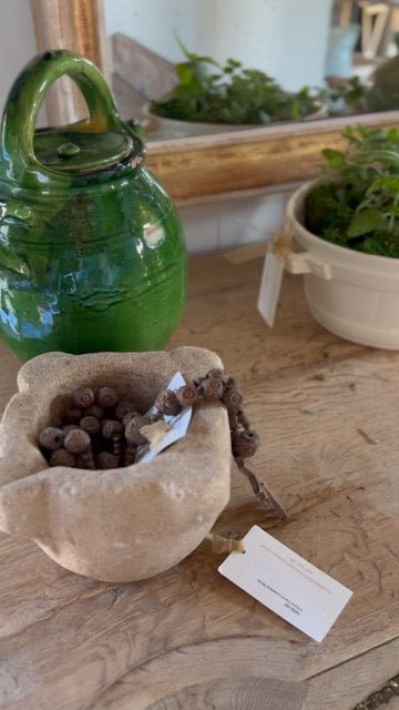Antique French Walnut Oil Jug With Lid, Emerald Glaze