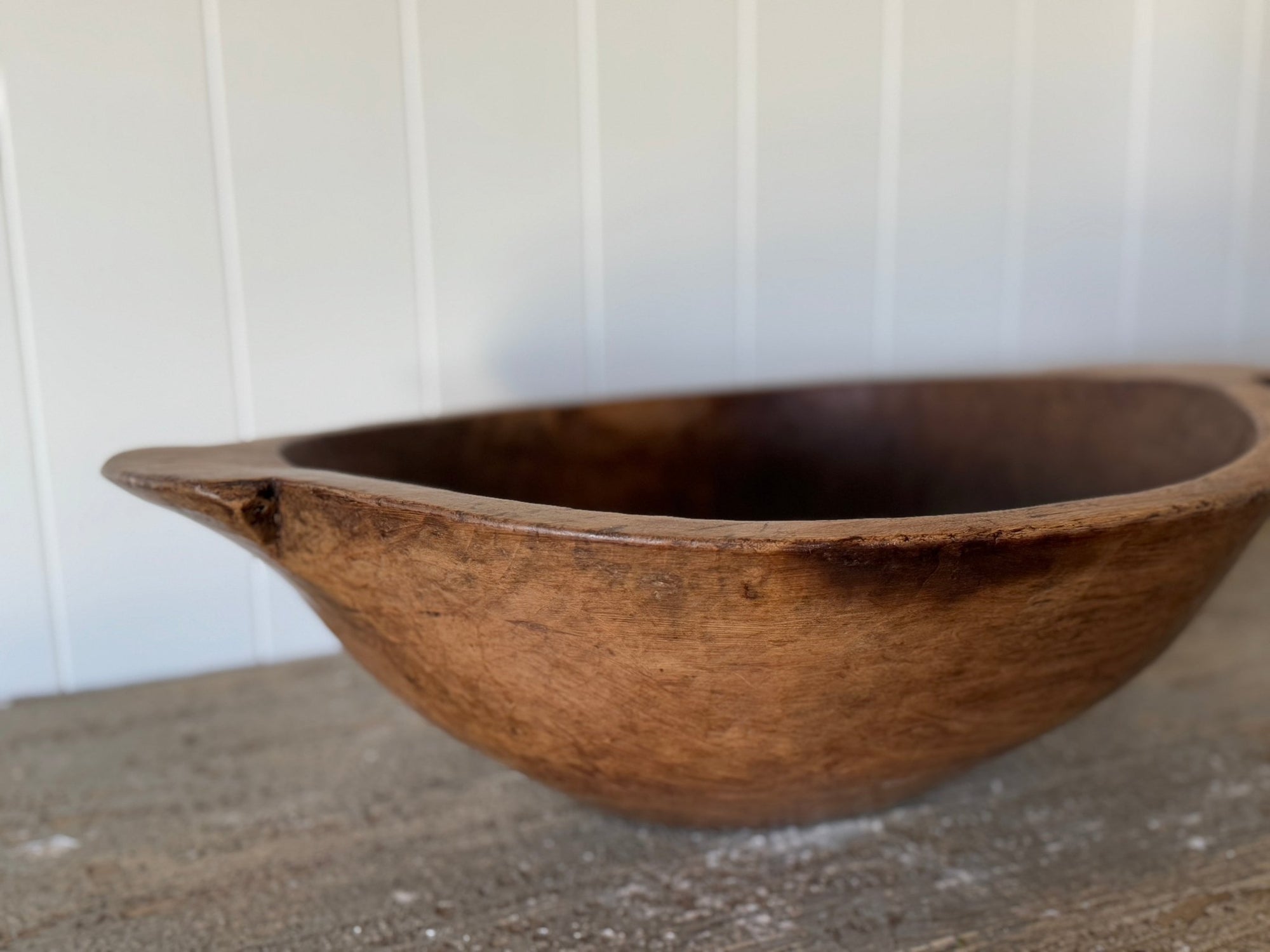 Antique French Wooden Dough Bowl with Handles