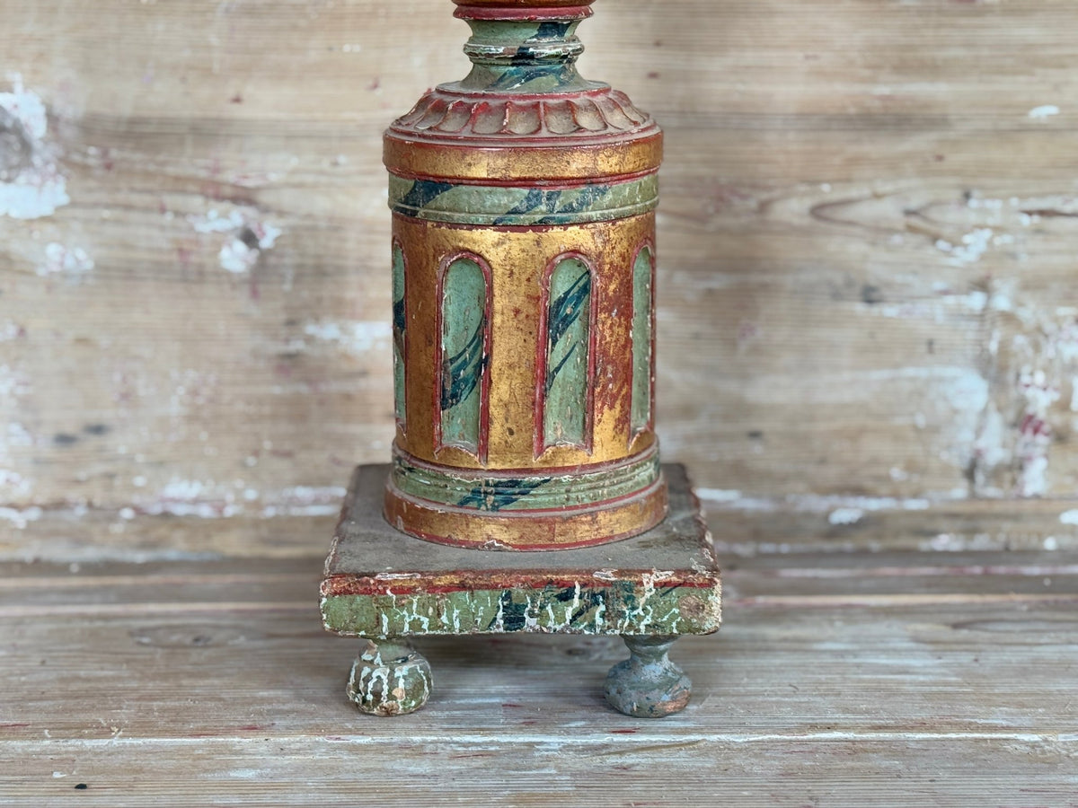 Antique 19th C. Italian Candlestick Lamps with Marbleized Shades, Circa 1860, Pair