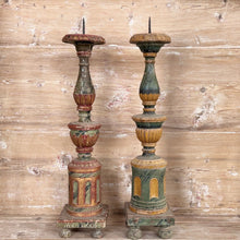 Antique 19th C. Italian Candlestick Lamps with Marbleized Shades, Circa 1860, Pair