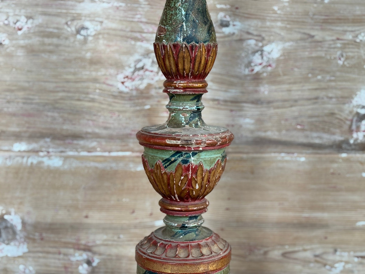 Antique 19th C. Italian Candlestick Lamps with Marbleized Shades, Circa 1860, Pair