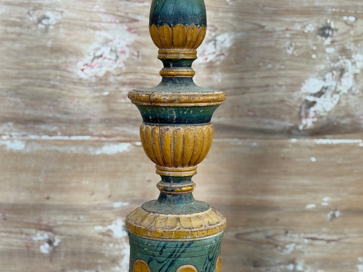 Antique 19th C. Italian Candlestick Lamps with Marbleized Shades, Circa 1860, Pair