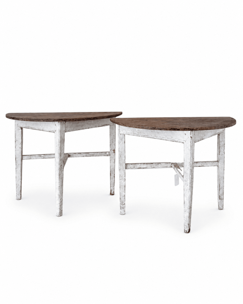Antique Swedish Demilunes With Stained Top, Pair