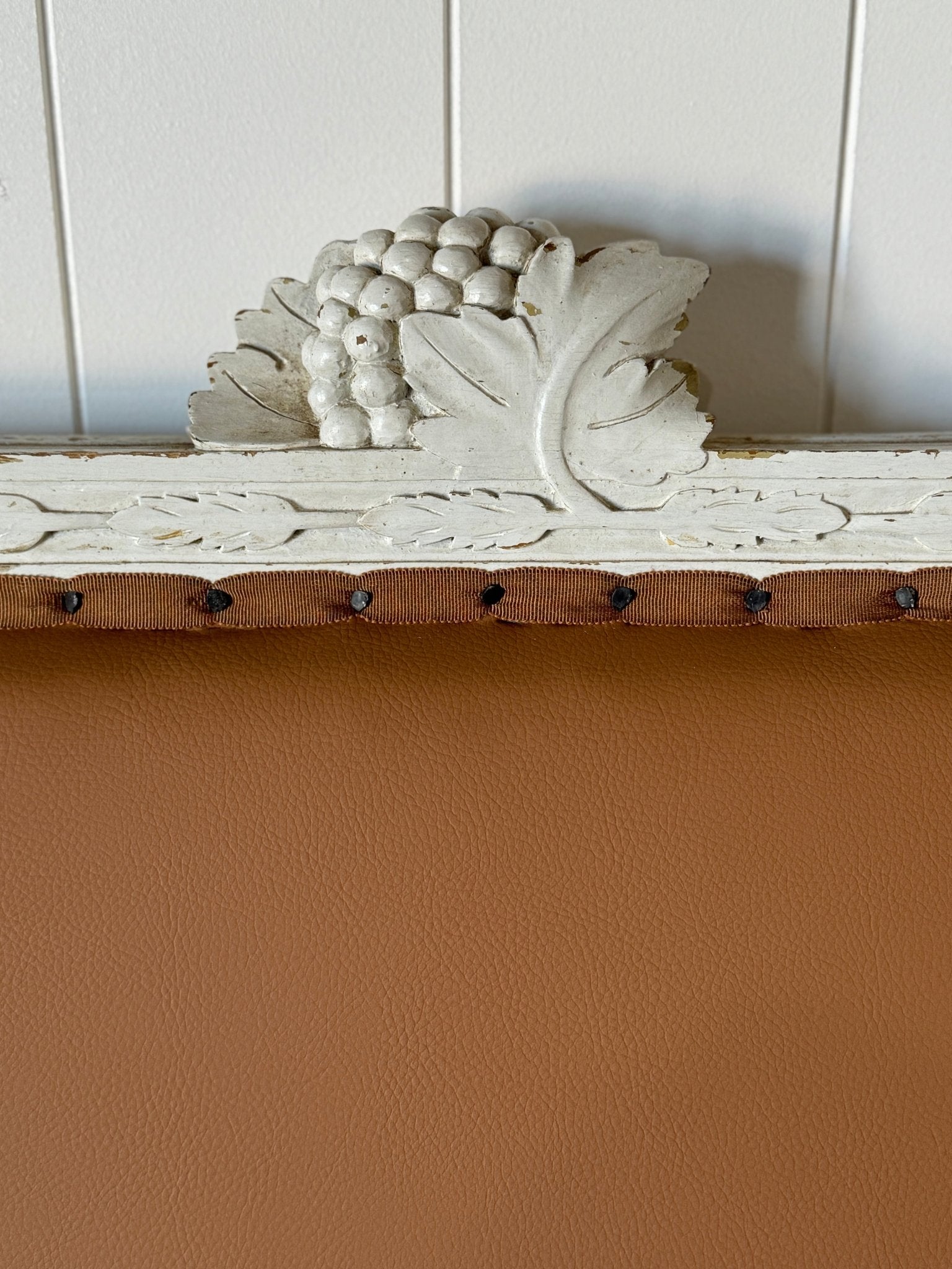Antique Swedish Settee Updated in Tobacco Leather