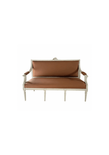 Antique Swedish Settee Updated in Tobacco Leather